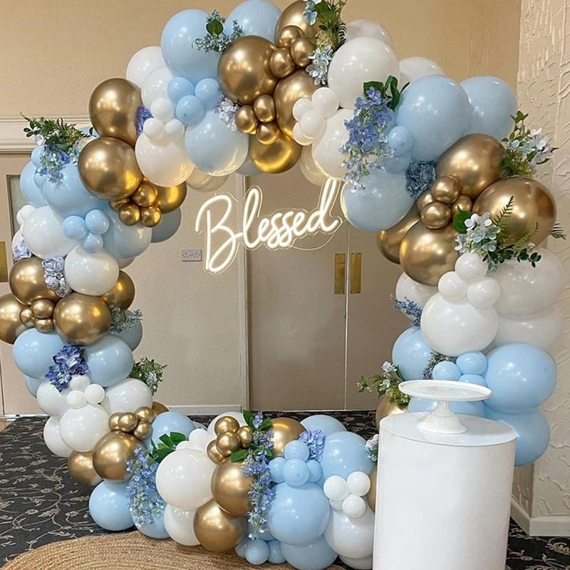 DUBEDAT Blue White Gold Balloon Garland Arch Kit Metallic Chrome God Ballons with Macaroon Blue White Latex Balloons for Birthday Wedding Bridal Shower Party Baby Shower Decoration - Image 5